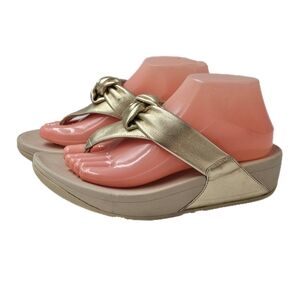 FitFlop Lulu Padded Knot Metallic Leather Sandals Gold Platino Womens Size 8